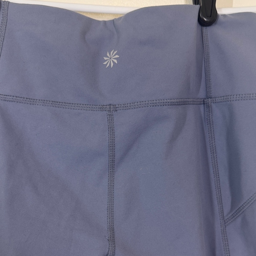 Athleta Women's gray/blue Bike Shorts Small with zipper pockets on thigh EUC - Picture 6 of 13